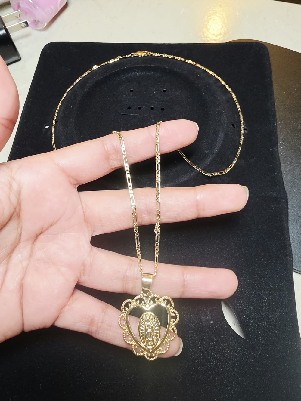 Collar con colgante de La Virgen, Oro Laminado 14k De Buena Calidad
